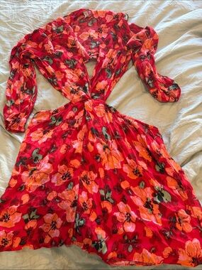h and m red floral dress H & M Divided Women's Red Floral Long Sleeve Lightweight Stretch Dress Size 6